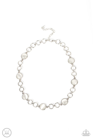 DREAMY DISTRACTIONS - WHITE CAT'S EYE SILVER CHOKER NECKLACE - PAPARAZZI