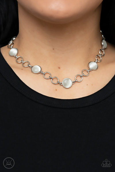 DREAMY DISTRACTIONS - WHITE CAT'S EYE SILVER CHOKER NECKLACE - PAPARAZZI