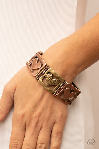 LEGENDARY LOVERS - MULTI BRASS AND COPPER HEART STRETCHY BRACELET - PAPARAZZI