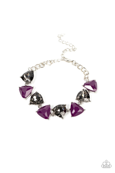 PUMPED UP PRISMS - PURPLE AND SMOKY GEM TRIANGLE SILVER BRACELET - PAPARAZZI