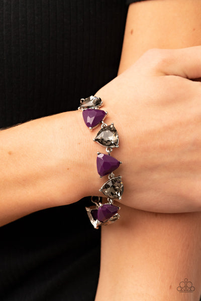 PUMPED UP PRISMS - PURPLE AND SMOKY GEM TRIANGLE SILVER BRACELET - PAPARAZZI