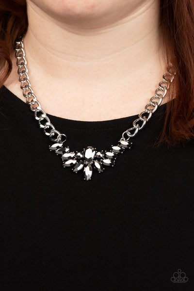 COME AT ME - SILVER HEMATITE GEM CHUNKY CHAIN NECKLACE - PAPARAZZI