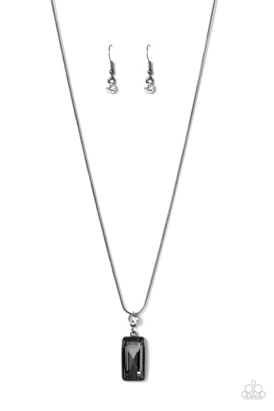 COSMIC CURATOR - BLACK GUNMETAL SMOKY GEM NECKLACE - PAPARAZZI