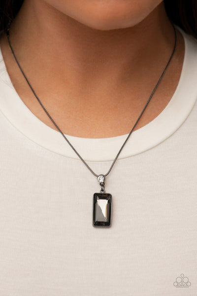 COSMIC CURATOR - BLACK GUNMETAL SMOKY GEM NECKLACE - PAPARAZZI