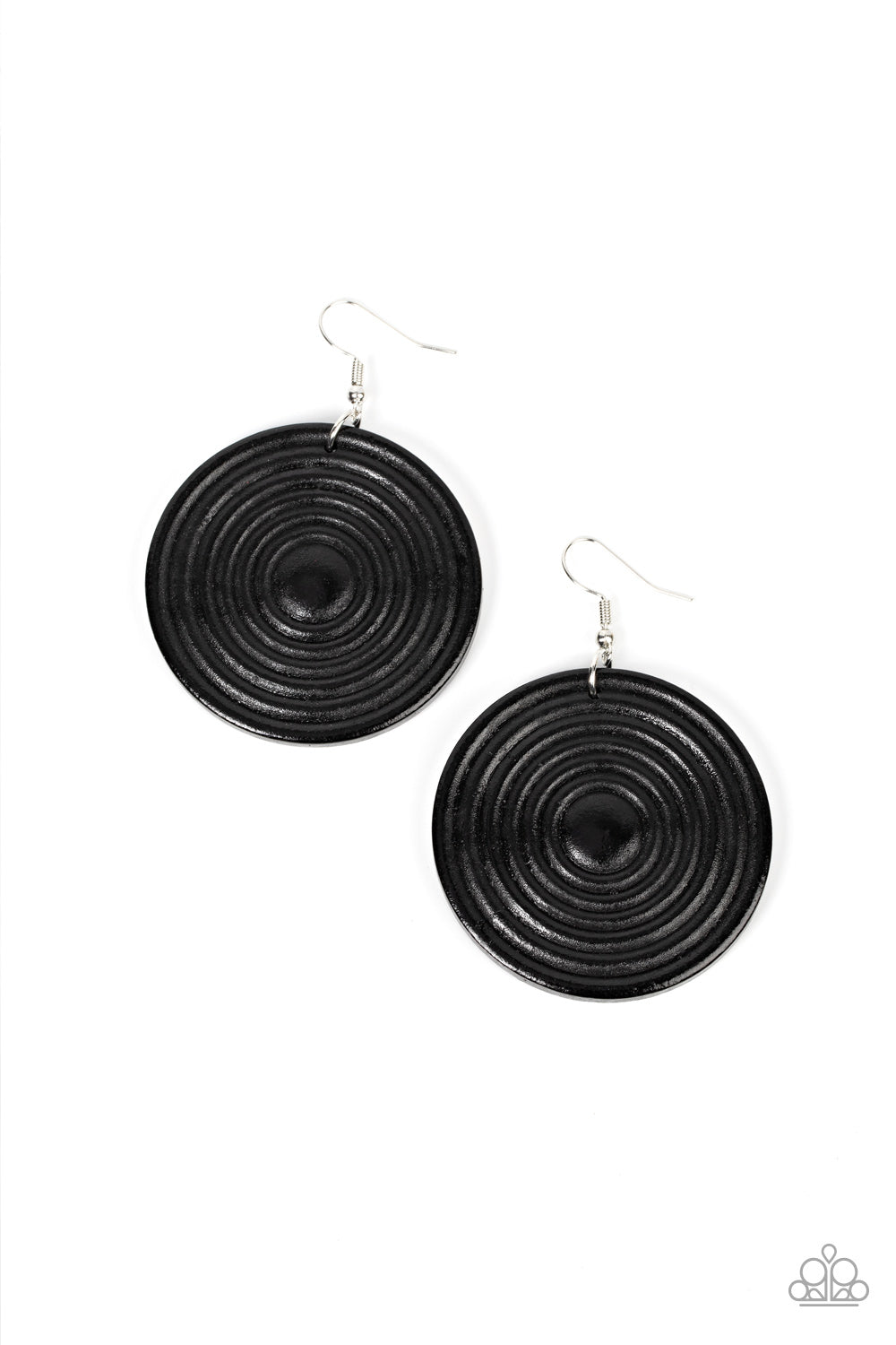 CARIBBEAN CYMBAL - BLACK WOODEN CIRCLE EARRINGS - PAPARAZZI