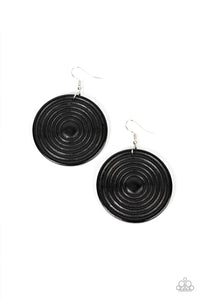 CARIBBEAN CYMBAL - BLACK WOODEN CIRCLE EARRINGS - PAPARAZZI