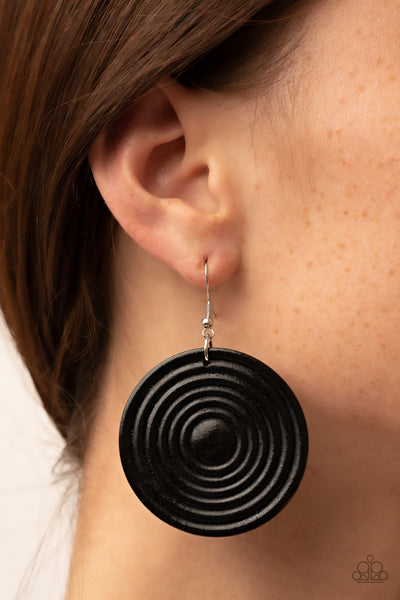 CARIBBEAN CYMBAL - BLACK WOODEN CIRCLE EARRINGS - PAPARAZZI
