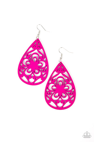 MARINE EDEN - PINK WOODEN TEARDROP EARRINGS - PAPARAZZI