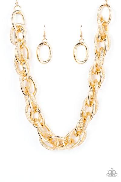 LICENSE TO CHILL - GOLD INTERLOCKING LARGE LINK NECKLACE - PAPARAZZI EMP 2023