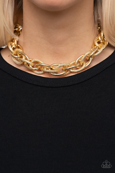 LICENSE TO CHILL - GOLD INTERLOCKING LARGE LINK NECKLACE - PAPARAZZI EMP 2023