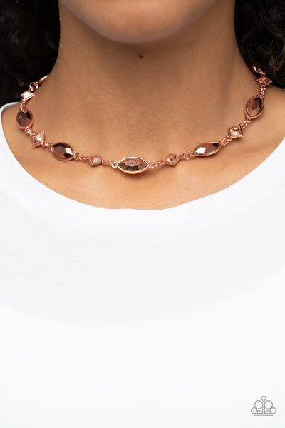 PRISMATIC REINFORCEMENTS - COPPER GEM CHOKER NECKLACE - PAPARAZZI