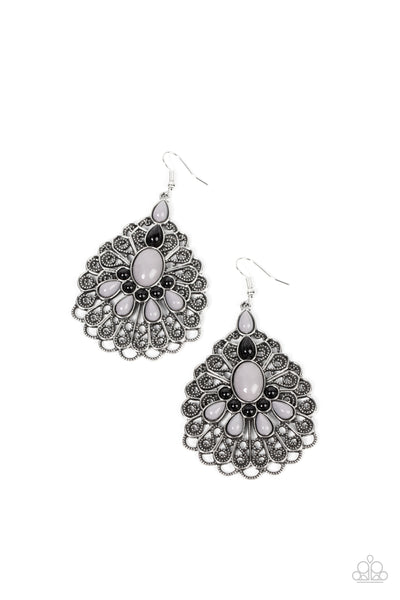 PEACOCK PRANCE - SILVER GRAY AND BLACK BEAD EARRINGS - PAPARAZZI