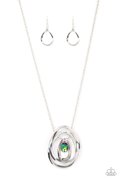 LUMINOUS LABYRINTH - MULTI OIL SPILL GEM SILVER ABSTRACT NECKLACE - PAPARAZZI