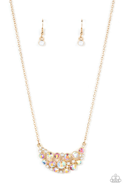 EFFERVESCENTLY DIVINE - GOLD IRIDESCENT GEM CRESCENT NECKLACE - PAPARAZZI
