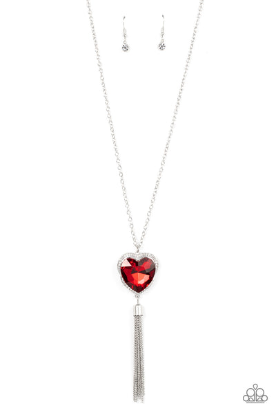 FINDING MY FOREVER - RED HEART GEM SILVER PENDANT NECKLACE - PAPARAZZI