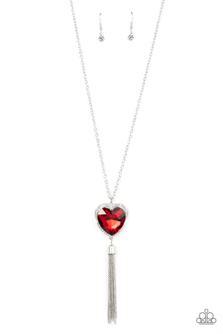 FINDING MY FOREVER - RED HEART GEM SILVER PENDANT NECKLACE - PAPARAZZI