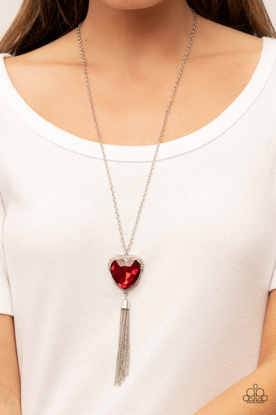 FINDING MY FOREVER - RED HEART GEM SILVER PENDANT NECKLACE - PAPARAZZI
