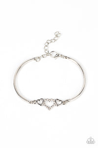 CUPIDS CONFESSIONS - WHITE RHINESTONE SILVER HEART BRACELET - PAPARAZZI