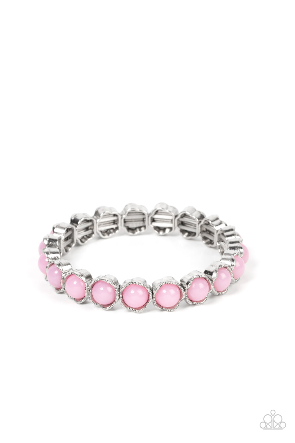 LETS BE BUDS - PINK BEAD SILVER STRETCHY BRACELET - PAPARAZZI