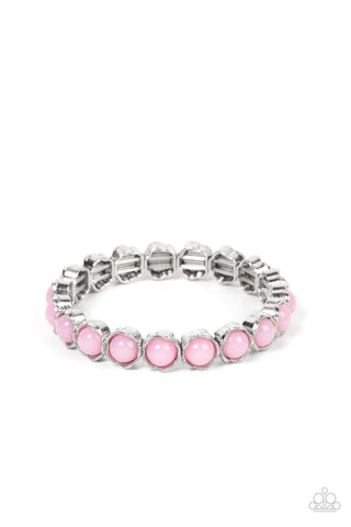 LETS BE BUDS - PINK BEAD SILVER STRETCHY BRACELET - PAPARAZZI