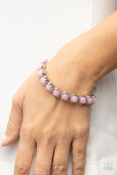 LETS BE BUDS - PINK BEAD SILVER STRETCHY BRACELET - PAPARAZZI