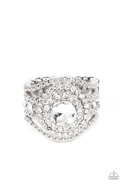 UNDERSTATED DRAMA - WHITE RHINESTONE SILVER RING - PAPARAZZI EMP 2022 EXCLUSIVE