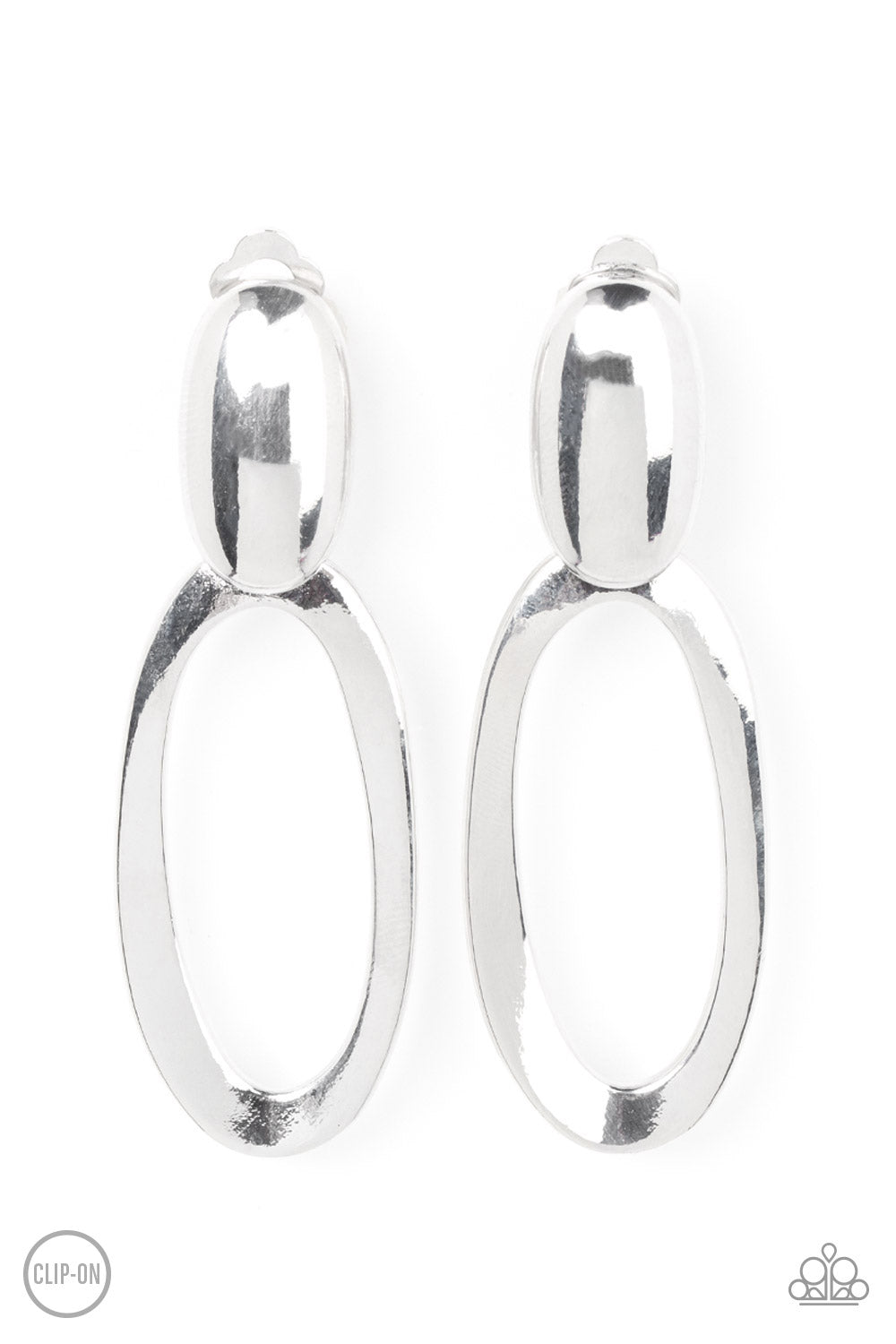 PULL OVAL! - SILVER OVAL CLIP-ON EARRINGS - PAPARAZZI