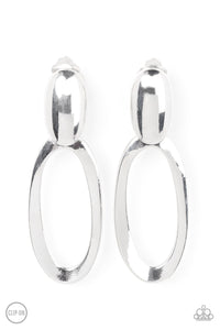 PULL OVAL! - SILVER OVAL CLIP-ON EARRINGS - PAPARAZZI