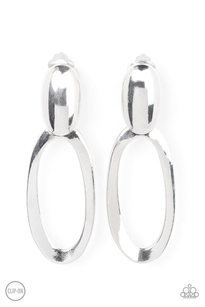 PULL OVAL! - SILVER OVAL CLIP-ON EARRINGS - PAPARAZZI