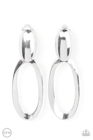 PULL OVAL! - SILVER OVAL CLIP-ON EARRINGS - PAPARAZZI
