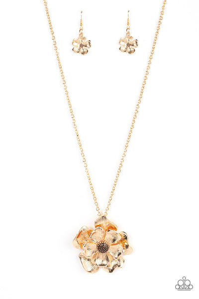 HOMEGROWN GLAMOUR - GOLD FLOWER COPPER CENTER NECKLACE - PAPARAZZI