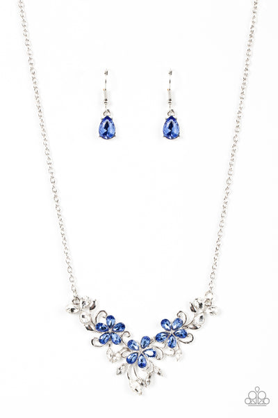 FLORAL FASHION SHOW - BLUE RHINESTONE PETAL FLOWER NECKLACE - PAPARAZZI
