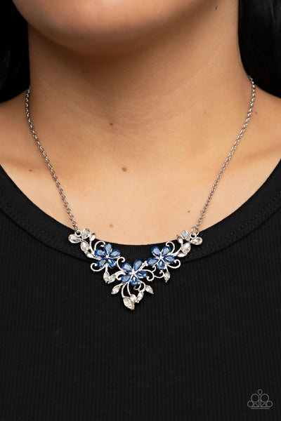 FLORAL FASHION SHOW - BLUE RHINESTONE PETAL FLOWER NECKLACE - PAPARAZZI