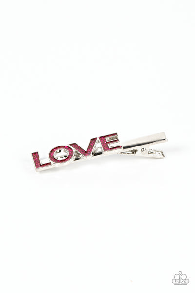 ADORED ADORNMENT - PINK RHINESTONE "LOVE" HAIR CLIPS - PAPARAZZI
