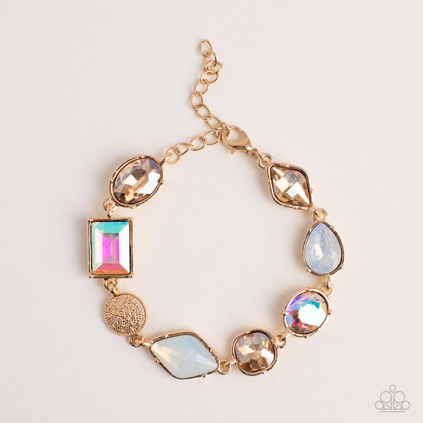 JEWELRY BOX BAUBLE - GOLD IRIDESCENT OPAL GEM BRACELET - PAPARAZZI