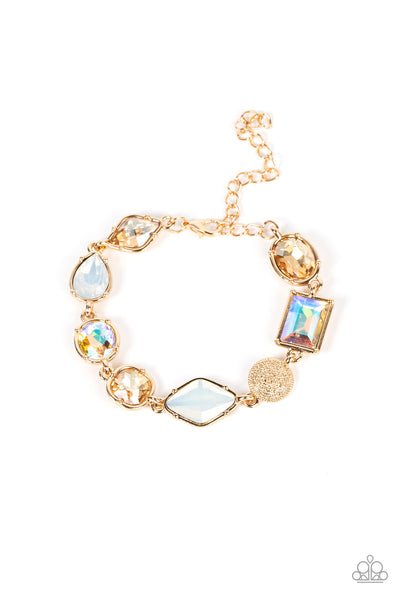 JEWELRY BOX BAUBLE - GOLD IRIDESCENT OPAL GEM BRACELET - PAPARAZZI