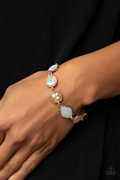 JEWELRY BOX BAUBLE - GOLD IRIDESCENT OPAL GEM BRACELET - PAPARAZZI