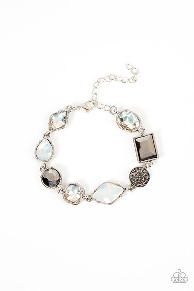 JEWELRY BOX BAUBLE - SILVER WHITE HEMATITE OPAL GEM BRACELET - PAPARAZZI