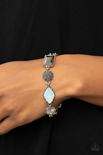 JEWELRY BOX BAUBLE - SILVER WHITE HEMATITE OPAL GEM BRACELET - PAPARAZZI