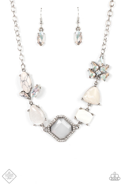 ECO ENCHANTMENT - WHITE MILKY BEAD RHINESTONE SHORT NECKLACES - PAPARAZZI FASHION FIX JUNE 2022