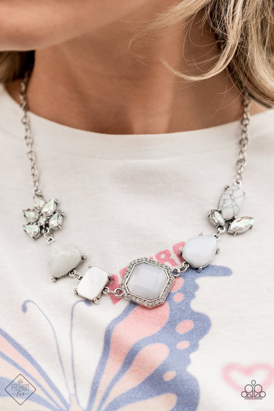 ECO ENCHANTMENT - WHITE MILKY BEAD RHINESTONE SHORT NECKLACES - PAPARAZZI FASHION FIX JUNE 2022