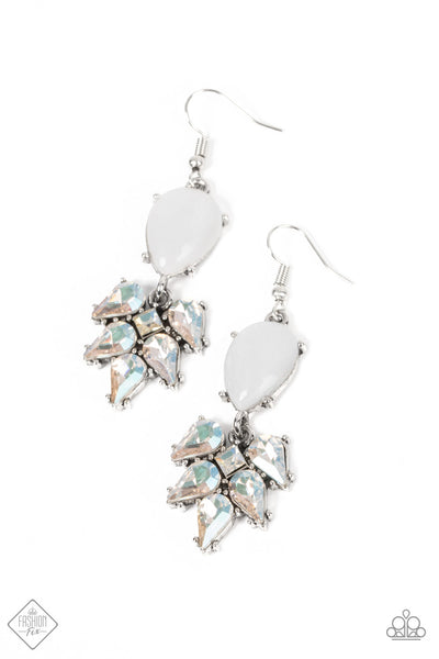 ETHEREAL EFFERVESCENCE - WHITE TEARDROP BEAD RHINESTONE EARRINGS - PAPARAZZI FASHION FIX JUNE 2022