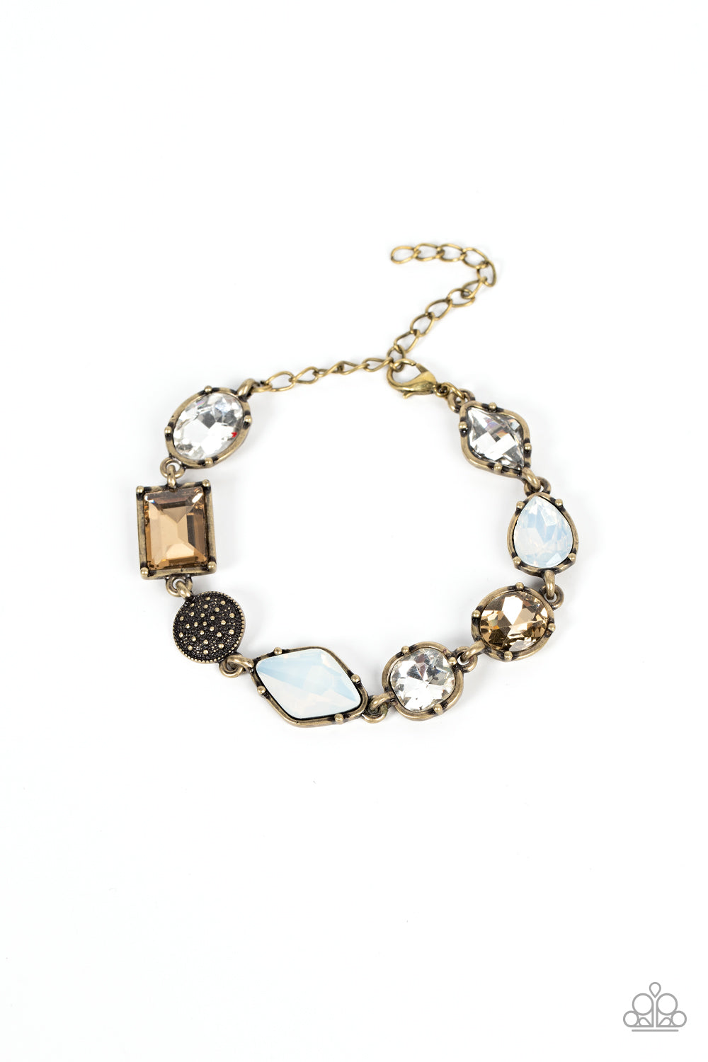 JEWELRY BOX BAUBLE - BRASS WHITE AND OPAL GEM BRACELET - PAPARAZZI