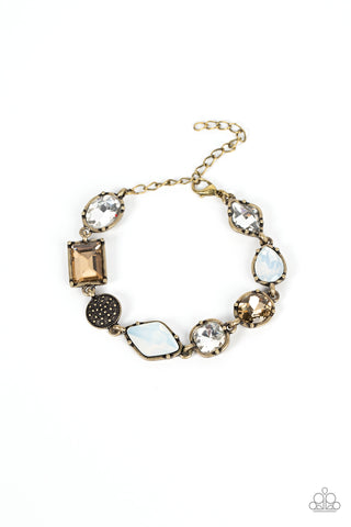 JEWELRY BOX BAUBLE - BRASS WHITE AND OPAL GEM BRACELET - PAPARAZZI