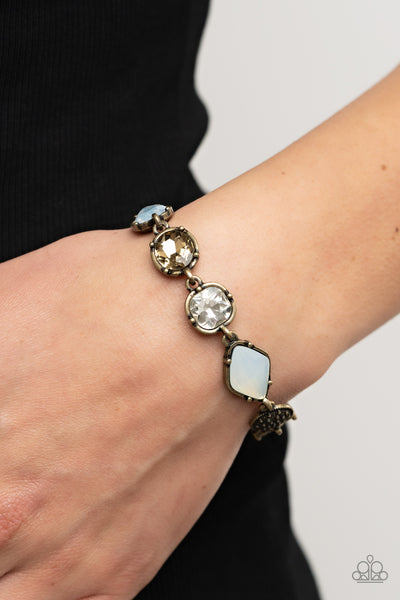JEWELRY BOX BAUBLE - BRASS WHITE AND OPAL GEM BRACELET - PAPARAZZI