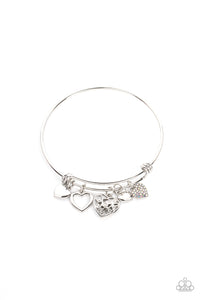 IM YOURS - MULTI IRIDESCENT RHINESTONE SILVER HEART CHARM BANGLE BRACELET - PAPARAZZI