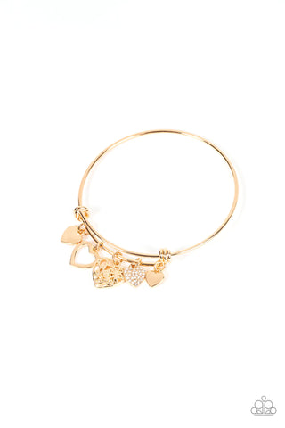 IM YOURS - GOLD HEART CHARM BANGLE BRACELET - PAPARAZZI