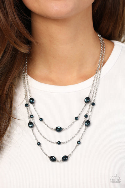PEARLICIOUS POP - BLUE PEARL SILVER LAYERED NECKLACE - PAPARAZZI