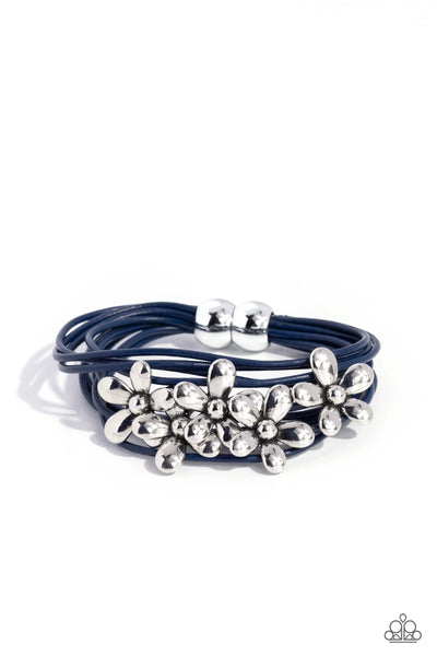HERE COMES THE BLOOM - ORANGE LEATHER SILVER FLOWER MAGNET BRACELET - PAPARAZZI