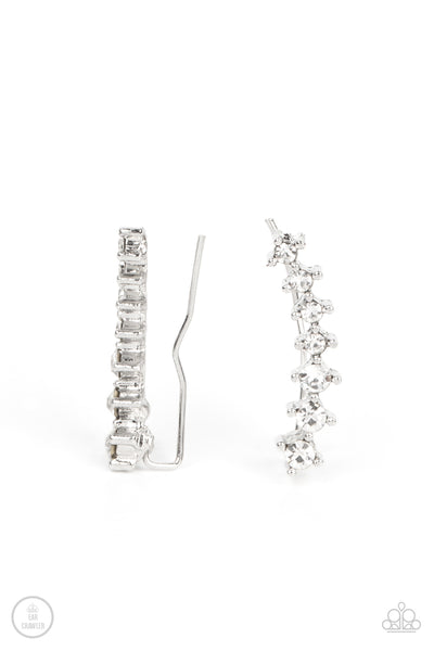 PRISMATIC AND PROPER - WHITE RHINESTONE CRAWLER EARRINGS - PAPARAZZI